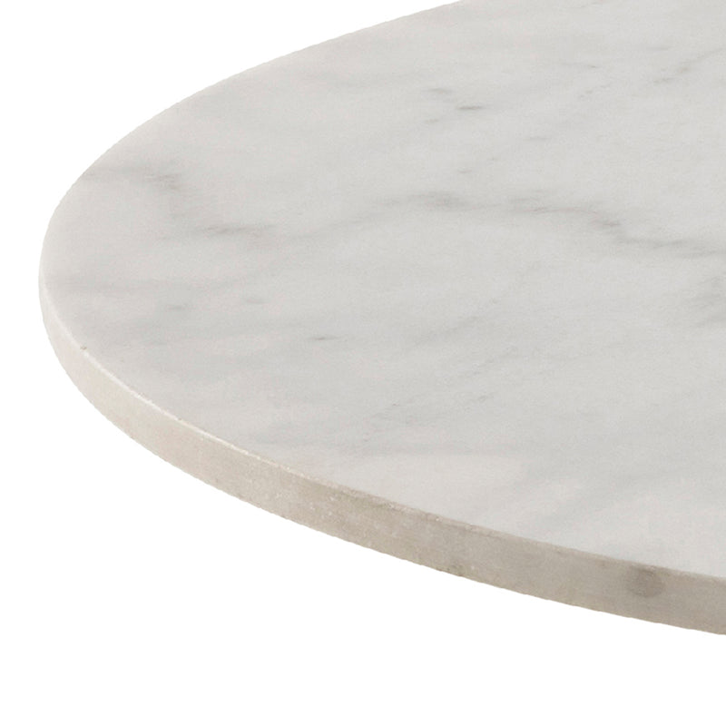 Corby Round Dining Table with White Polished Marble Top & Black Base includes 4 Batilda Dining Chairs in Copper — detail view