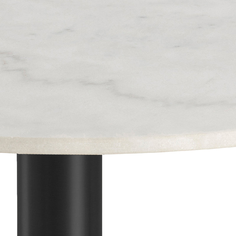 Corby Round Dining Table with White Polished Marble Top & Black Base includes 4 Batilda Dining Chairs in Copper — alternative angle