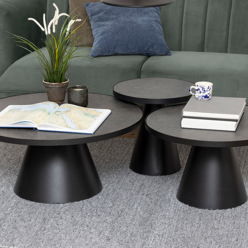 Soli Round Ceramic Coffee Table in Black 65.7x40cm — detail view