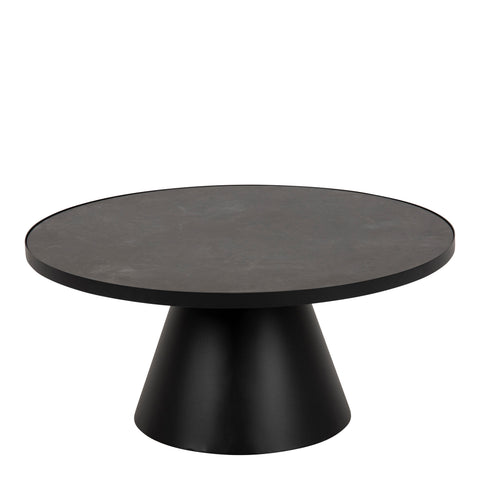 Soli Low Round Ceramic Coffee Table in Black 85.7x40cm — front view