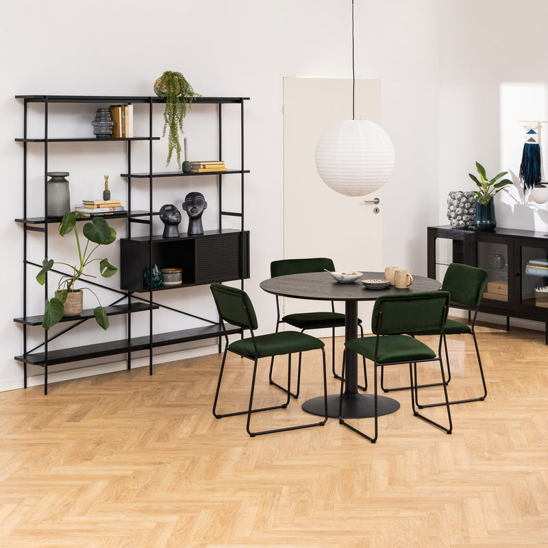 Ibiza Round Dining Table with Black Ash Top and Matt Black Base — side angle