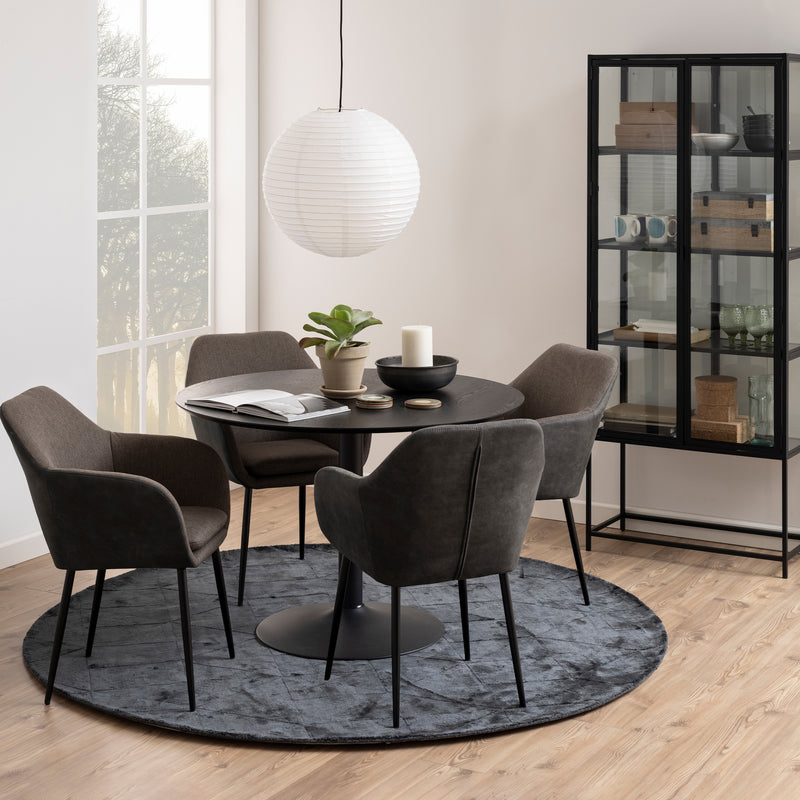 Ibiza Round Dining Table with Black Ash Top and Matt Black Base — detail view