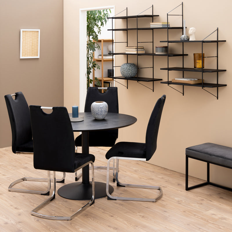 Ibiza Round Dining Table with Black Ash Top and Matt Black Base — alternative angle