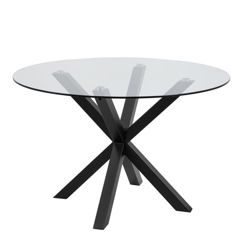 Heaven Round Dining Table with Clear Glass Top and Black Legs — front view