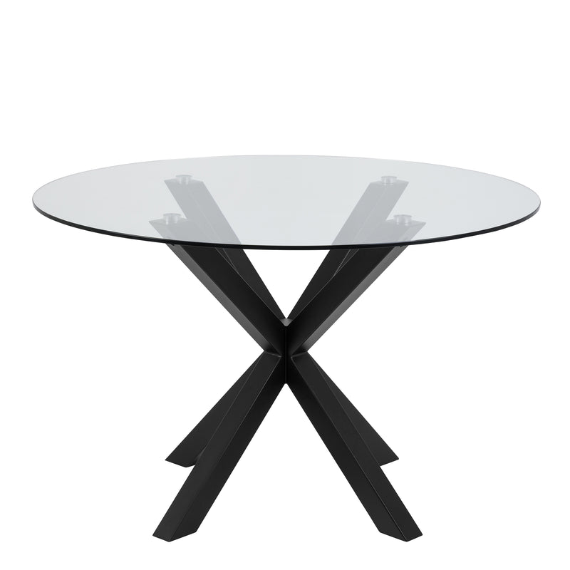 Heaven Round Dining Table with Clear Glass Top and Black Legs — side angle