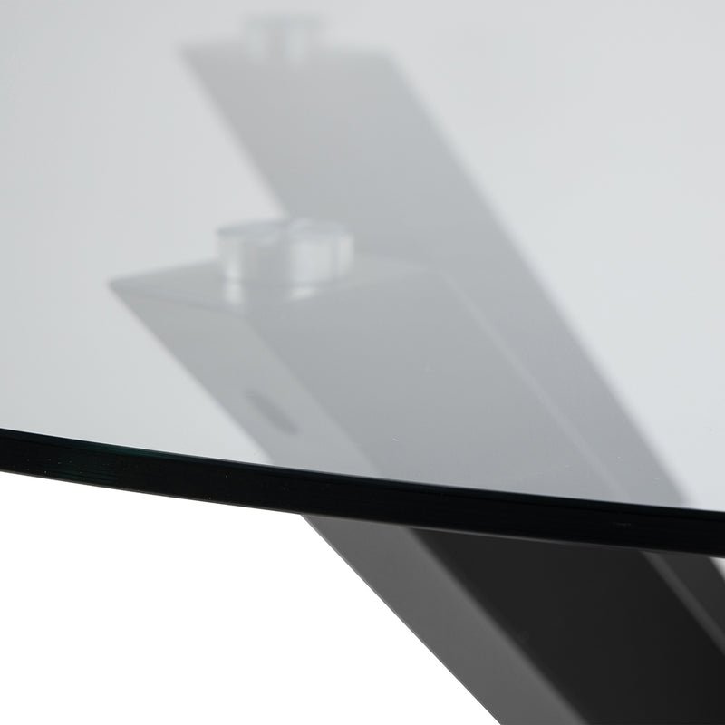 Heaven Round Dining Table with Clear Glass Top and Black Legs — detail view