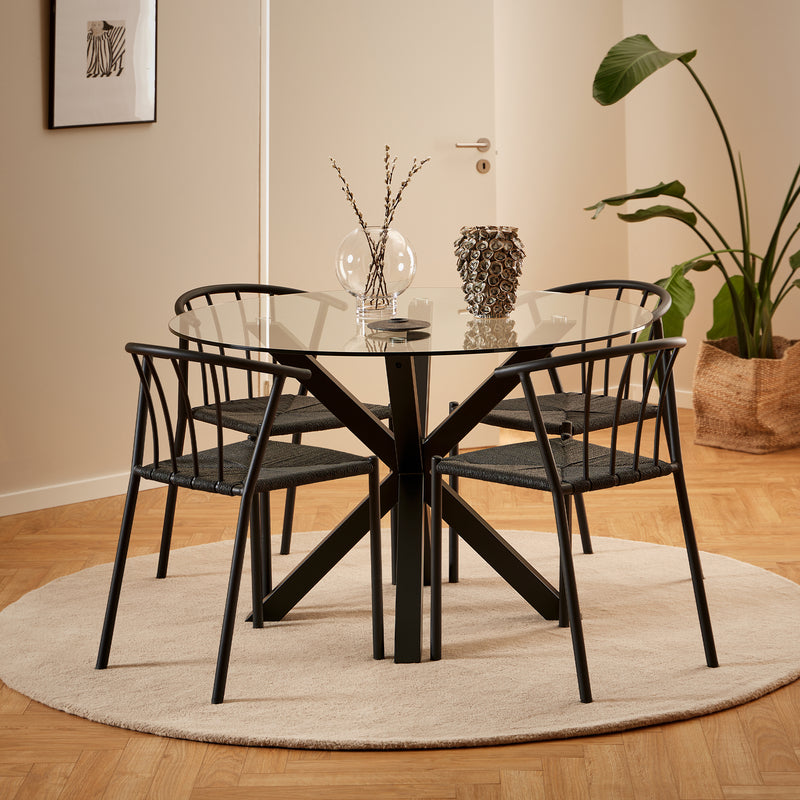 Heaven Round Dining Table with Clear Glass Top and Black Legs — alternative angle