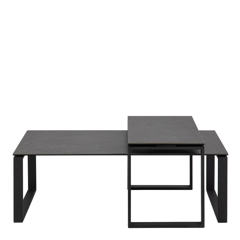 Katrine Ceramic Coffee Table Set in Black — side angle