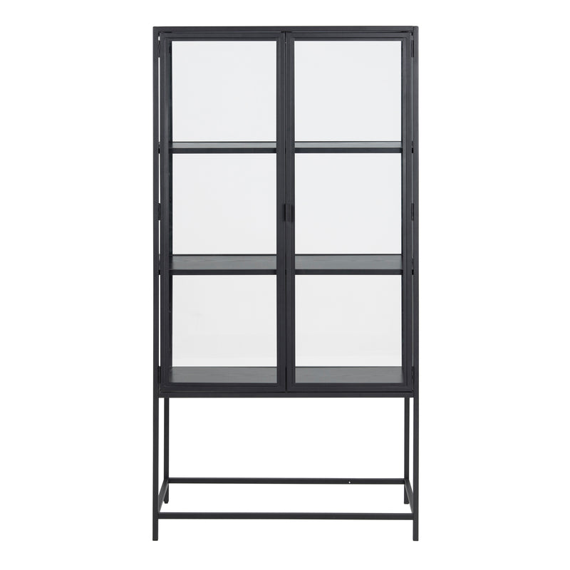 Seaford 2 Glass Door Display Cabinet in Black — side angle