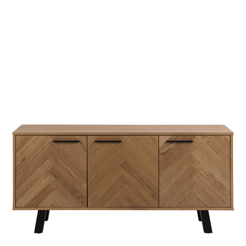 Brighton 3 Door Sideboard in Oak with Herringbone Effect — side angle