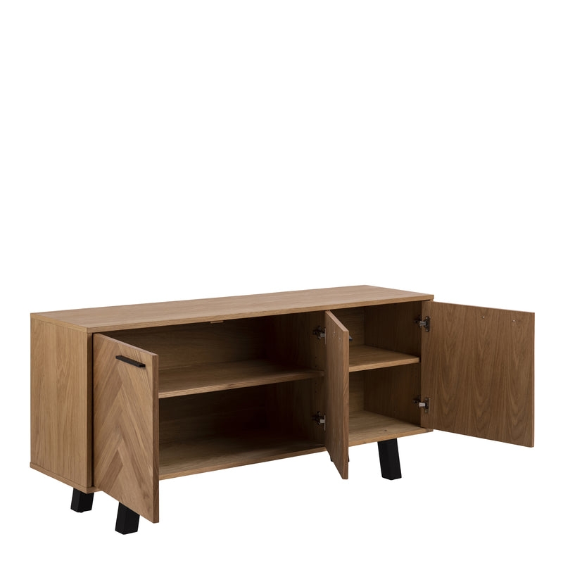 Brighton 3 Door Sideboard in Oak with Herringbone Effect — alternative angle