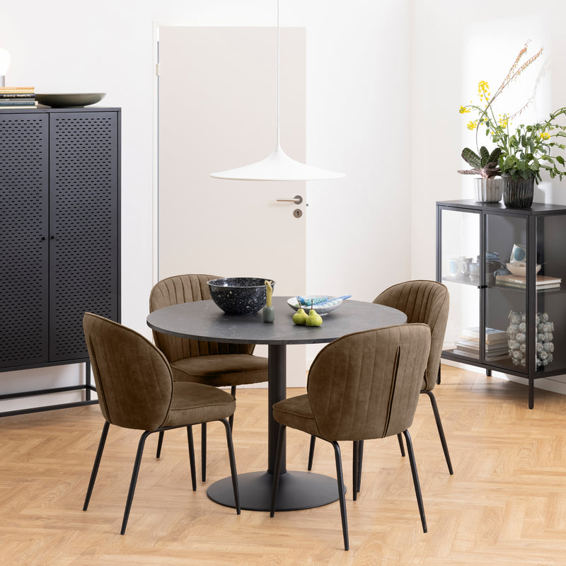 Ibiza Round Dining Table with Black Top and Matt Black Base — side angle