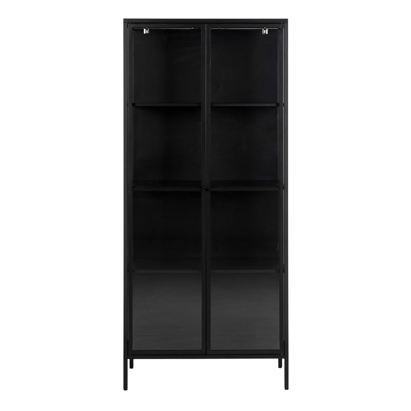 Newcastle Tall 2 Door Display Cabinet in Matt Black — side angle