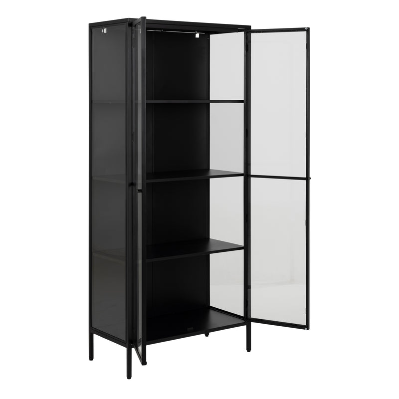 Newcastle Tall 2 Door Display Cabinet in Matt Black — alternative angle