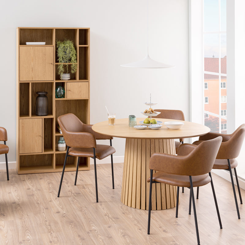 Christo Round Dining Table in Oak — side angle