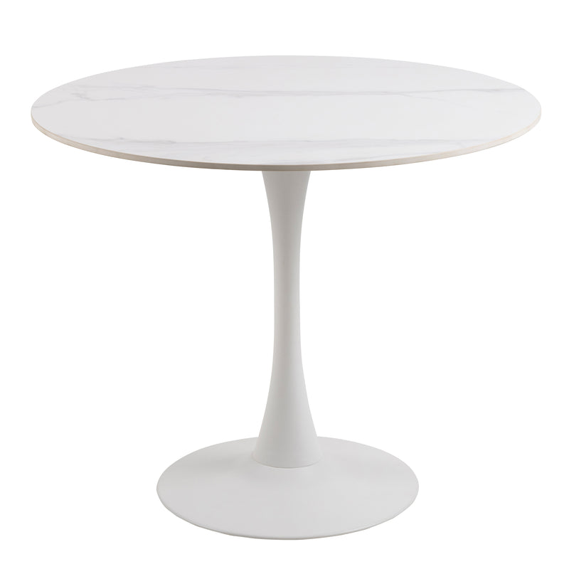 Malta Ceramic Round Dining Table in White 90x75cm — front view