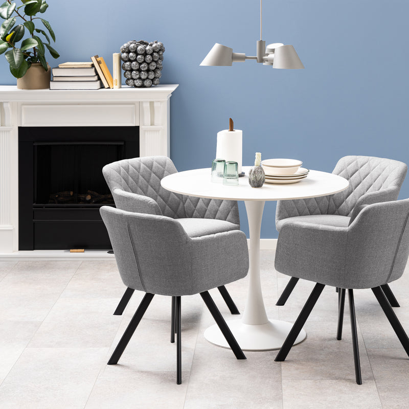 Malta Ceramic Round Dining Table in White 90x75cm — side angle