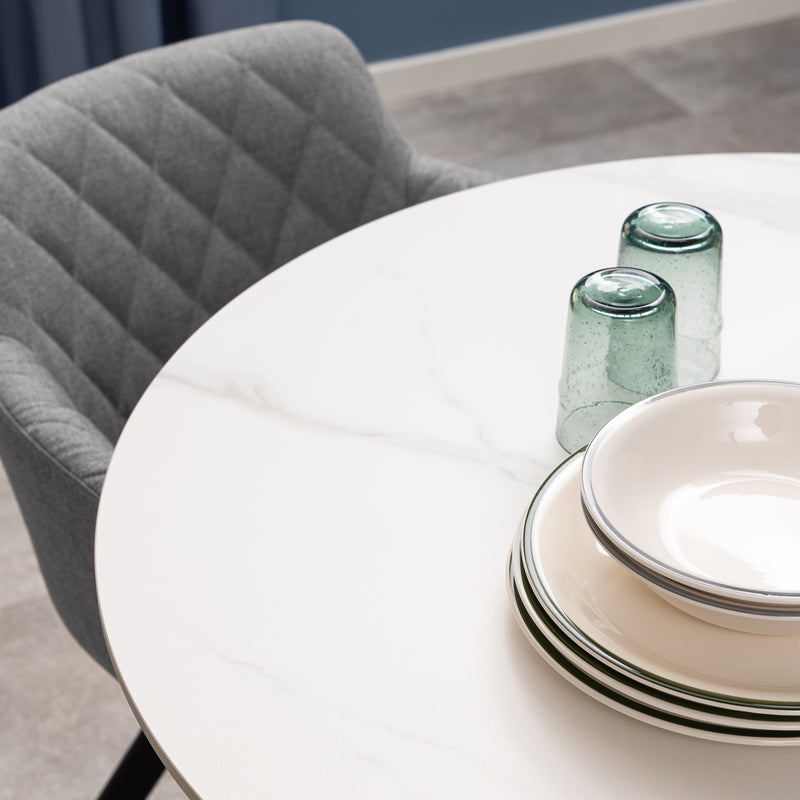 Malta Ceramic Round Dining Table in White 90x75cm — detail view