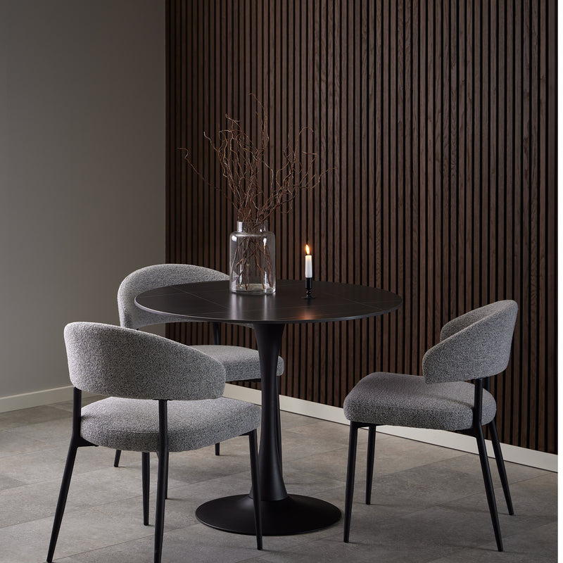 Malta Ceramic Round Dining Table in Black 90x75cm — side angle