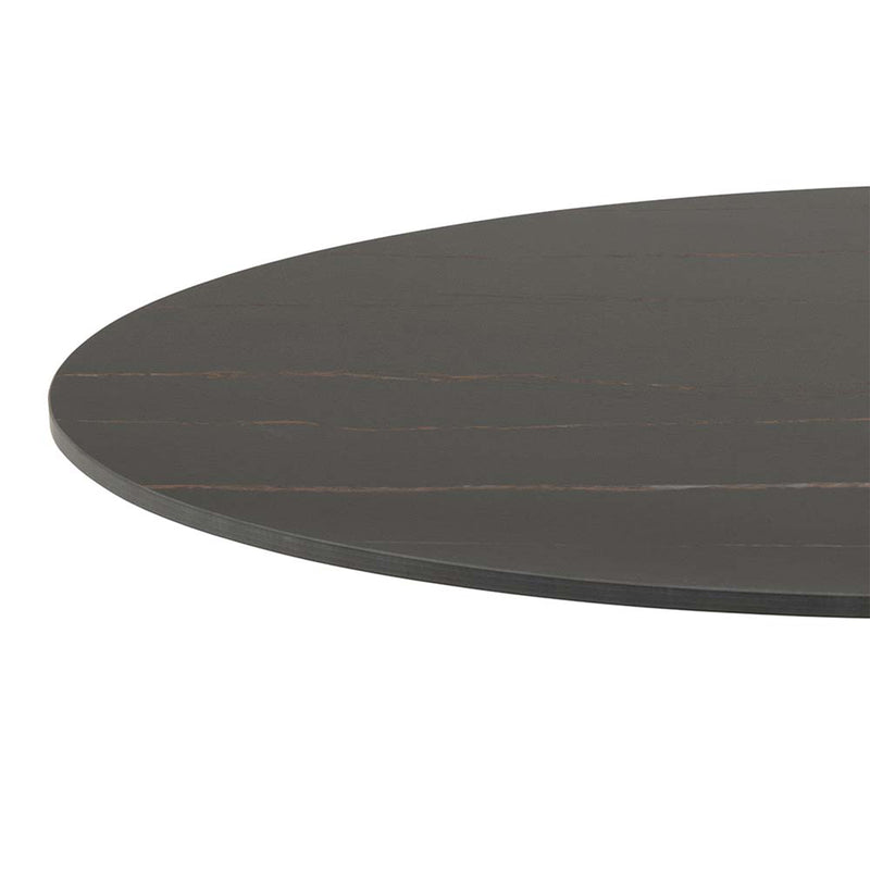Malta Ceramic Round Dining Table in Black 90cm includes 4 Celia Dining Chairs in Light Grey — alternative angle