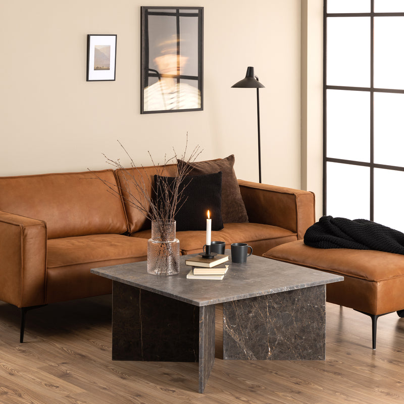 Vega Square Coffee Table with Marron Marble Top 90cm — detail view