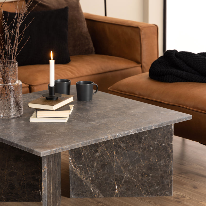 Vega Square Coffee Table with Marron Marble Top 90cm — alternative angle