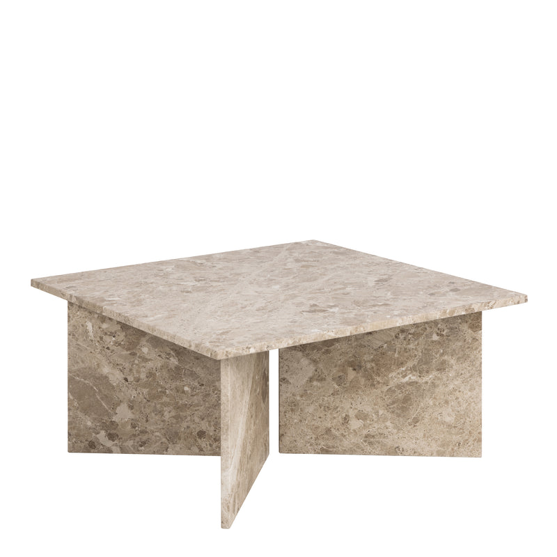 Vega Square Coffee Table with Brown Marble Top 90cm — front view