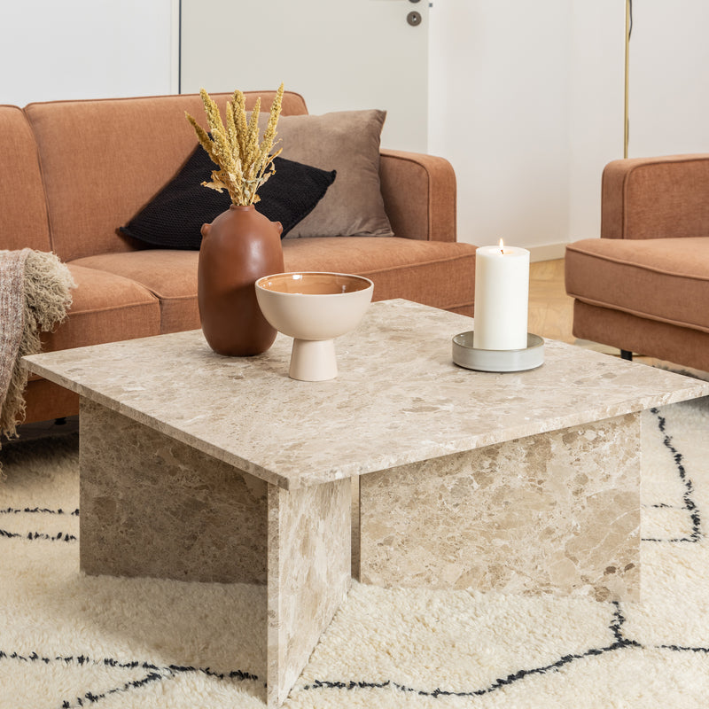 Vega Square Coffee Table with Brown Marble Top 90cm — alternative angle