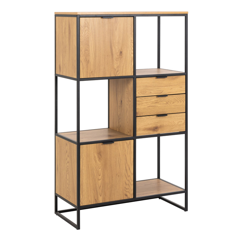Swindon Bookcase with 2 Doors, 3 Drawers and 1 Shelves in Black — front view