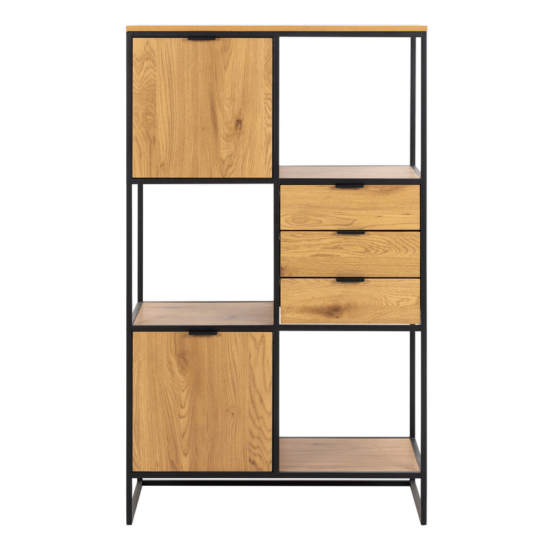 Swindon Bookcase with 2 Doors, 3 Drawers and 1 Shelves in Black — side angle