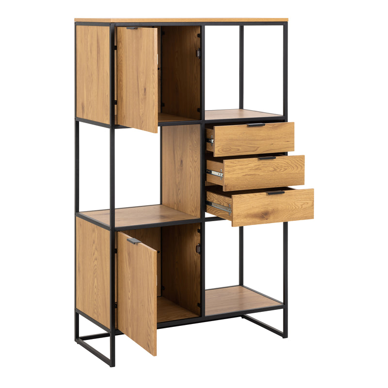 Swindon Bookcase with 2 Doors, 3 Drawers and 1 Shelves in Black — alternative angle