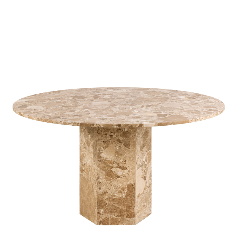 Naxos Round Dining Table in Brown Marble 130cm — front view