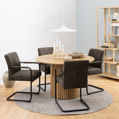 Yale Dining Table in Oak 120cm includes 4 Adele Dining Chairs in Grey Fabric — front view