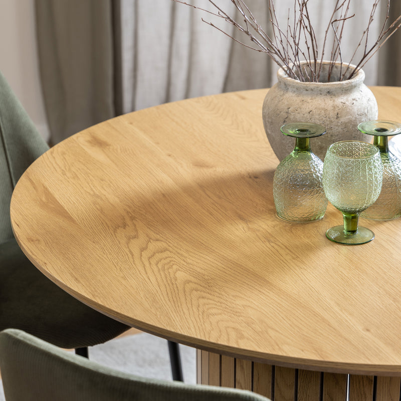 Yale Dining Table in Oak 120cm includes 4 Adele Dining Chairs in Grey Fabric — alternative angle