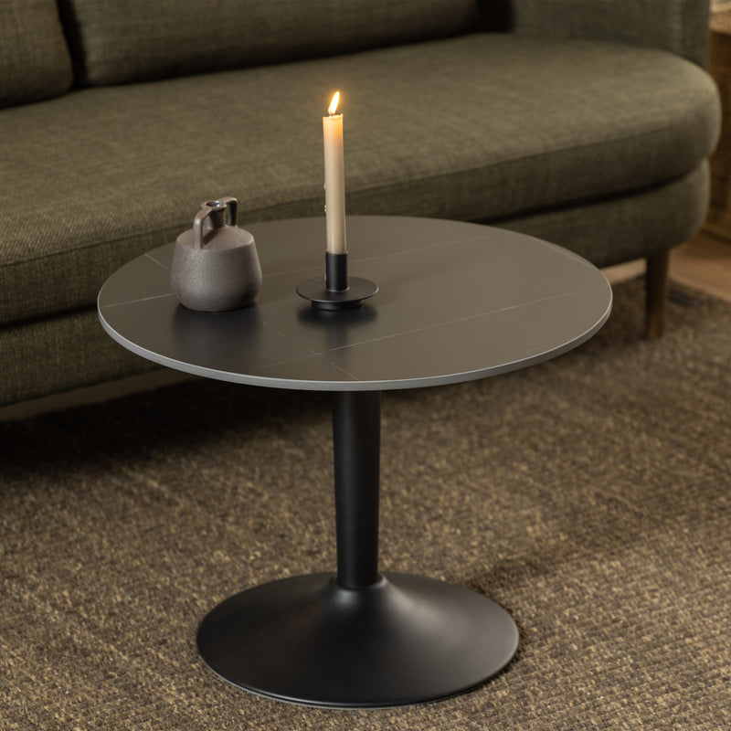 Malta Ceramic Round Coffee Table in Matt black 60x45cm — detail view