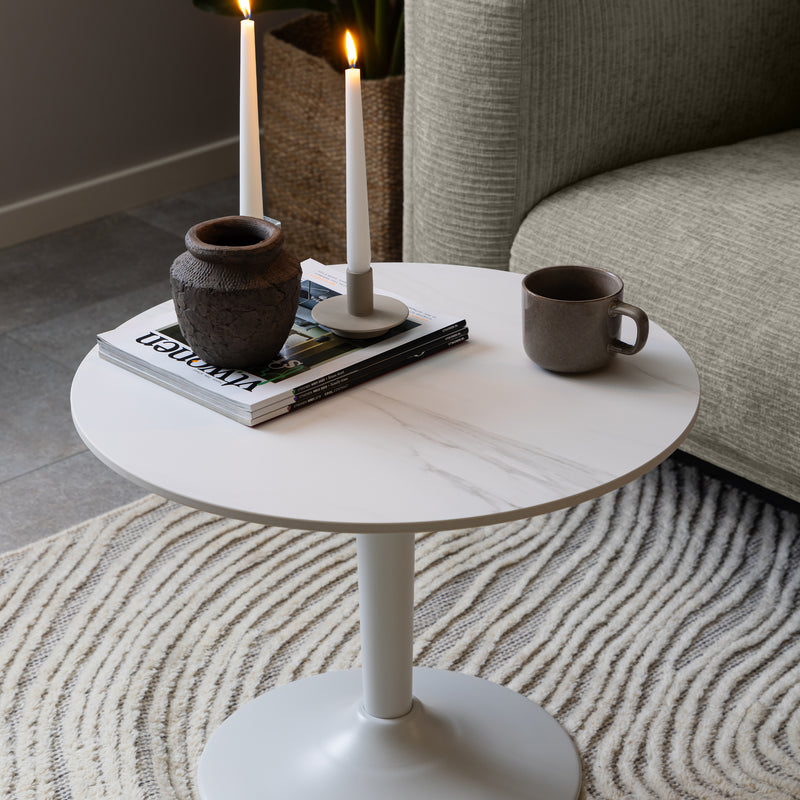 Malta Ceramic Round Coffee Table in White 60x45cm — detail view