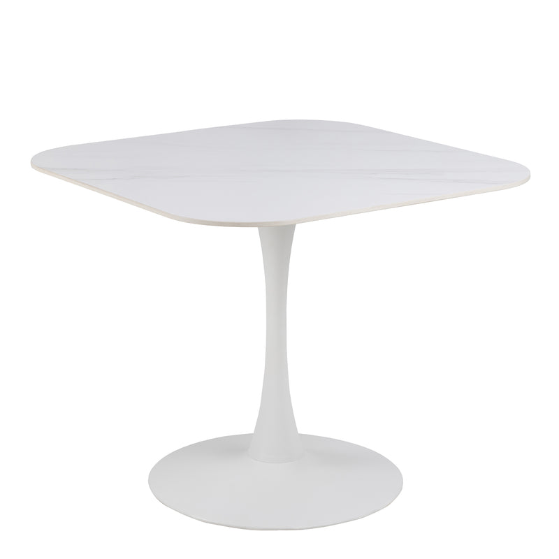 Malta Ceramic Square Dining Table in White — side angle