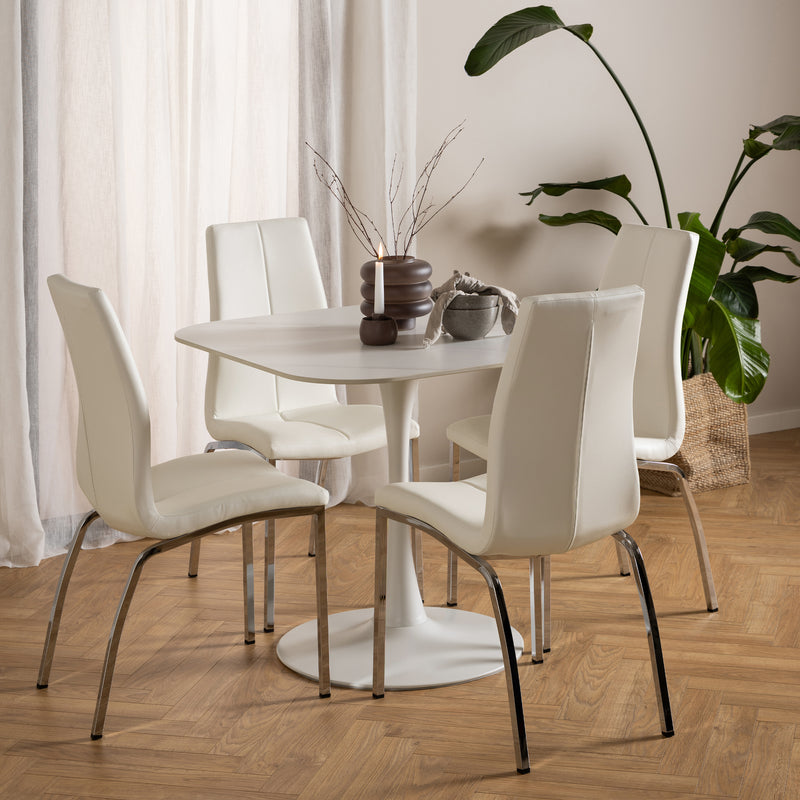 Malta Ceramic Square Dining Table in White — alternative angle
