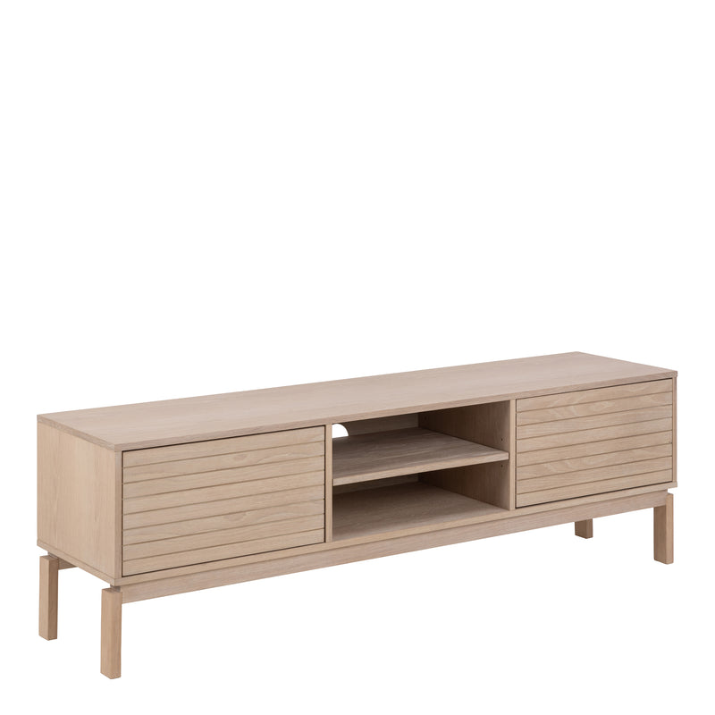Linley 2 Door TV Unit in White Oak — front view