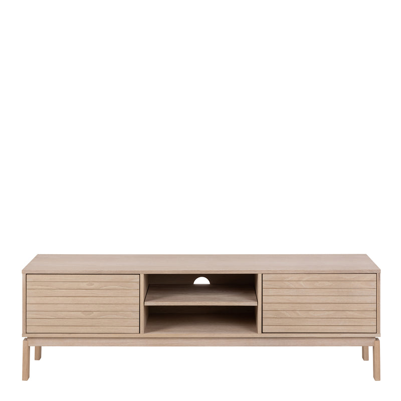 Linley 2 Door TV Unit in White Oak — side angle