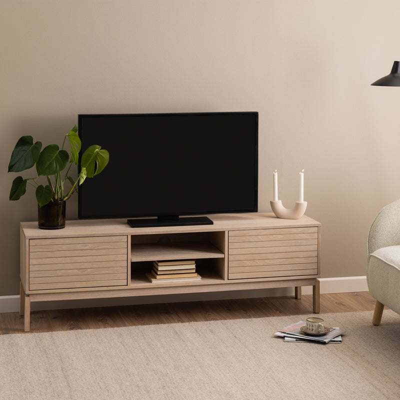 Linley 2 Door TV Unit in White Oak — lifestyle setting