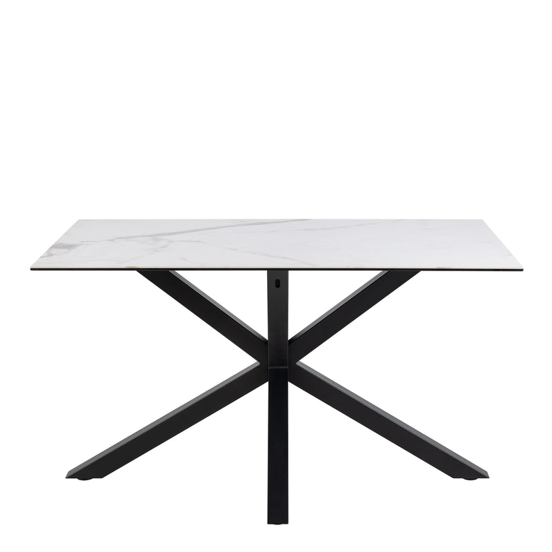 Heaven Dining Table with Ceramic White Top 135x80cm includes 4 Alonso Swivel Cream Dining Chairs with Armrest — detail view