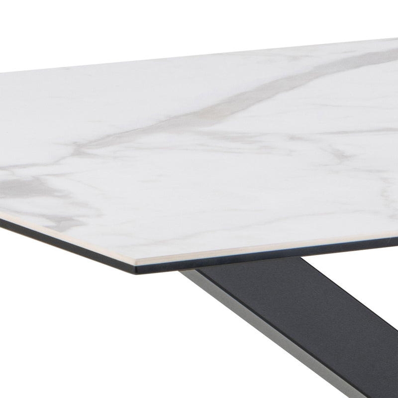 Heaven Dining Table with Ceramic White Top 135x80cm includes 4 Alonso Swivel Cream Dining Chairs with Armrest — alternative angle