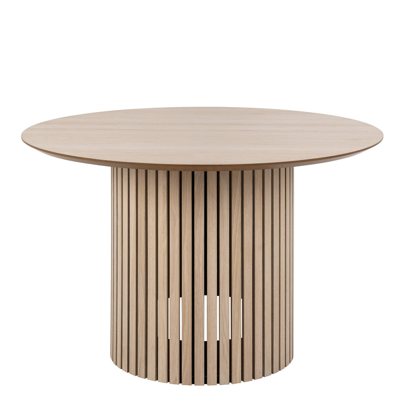 Linley Round Dining Table in White Oak — side angle