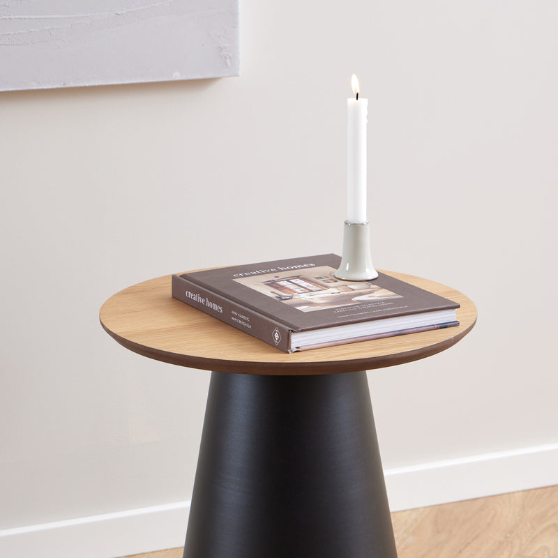 Soli Round Coffee Table in Oak/Black 45x48cm — alternative angle