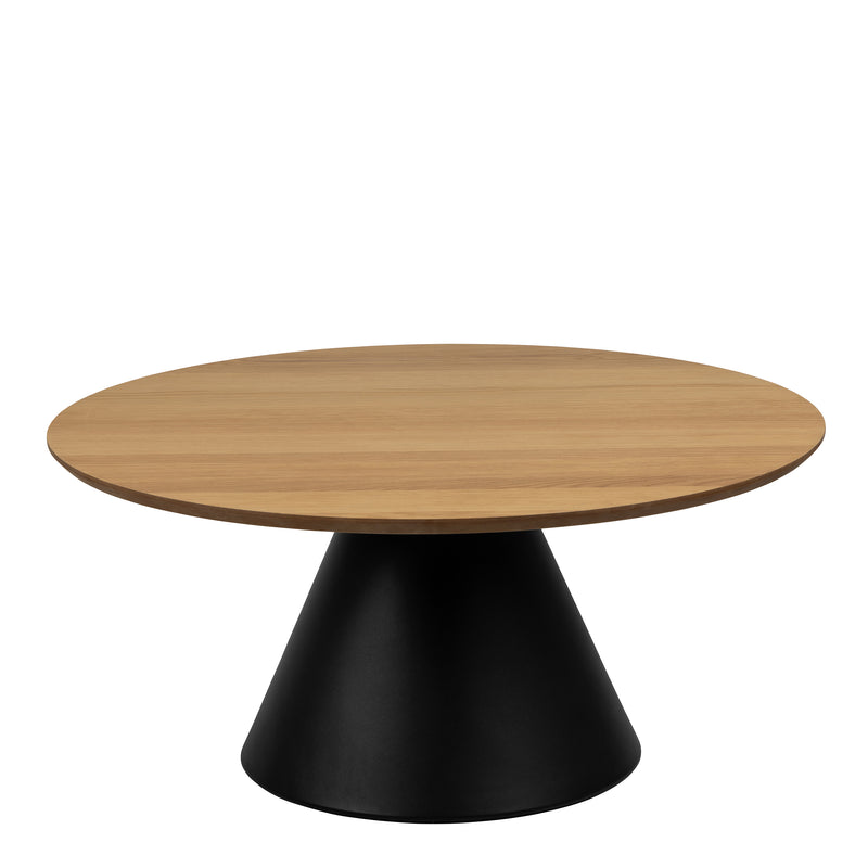 Soli Round Coffee Table in Oak/Black 85x40cm — side angle