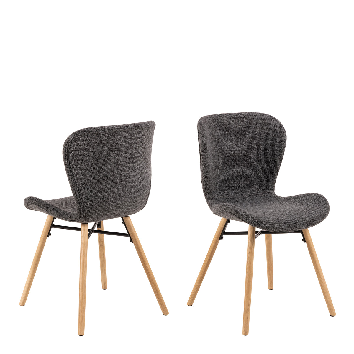 Batilda Dining Chairs with Grey Fabric and Oak Set of 2 — front view