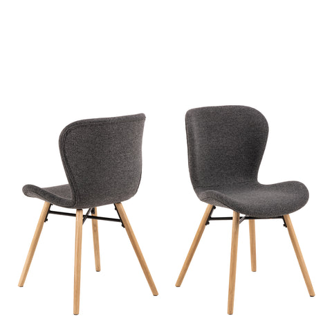 Batilda Dining Chairs with Grey Fabric and Oak Set of 2 — front view