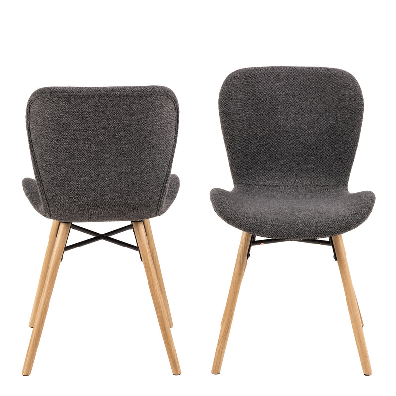 Batilda Dining Chairs with Grey Fabric and Oak Set of 2 — side angle