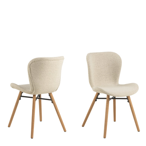 Batilda Dining Chairs with Cream Fabric and Oak Set of 2 — front view